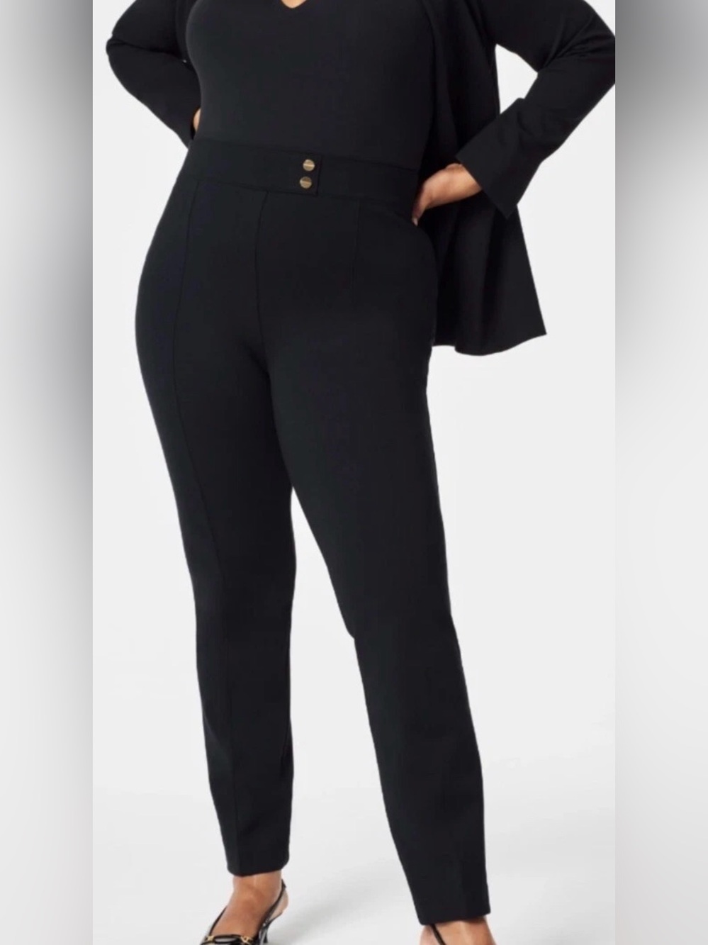 SPANX PONTE PERFECT PANT Button Tapered Ankle-Black Size XL